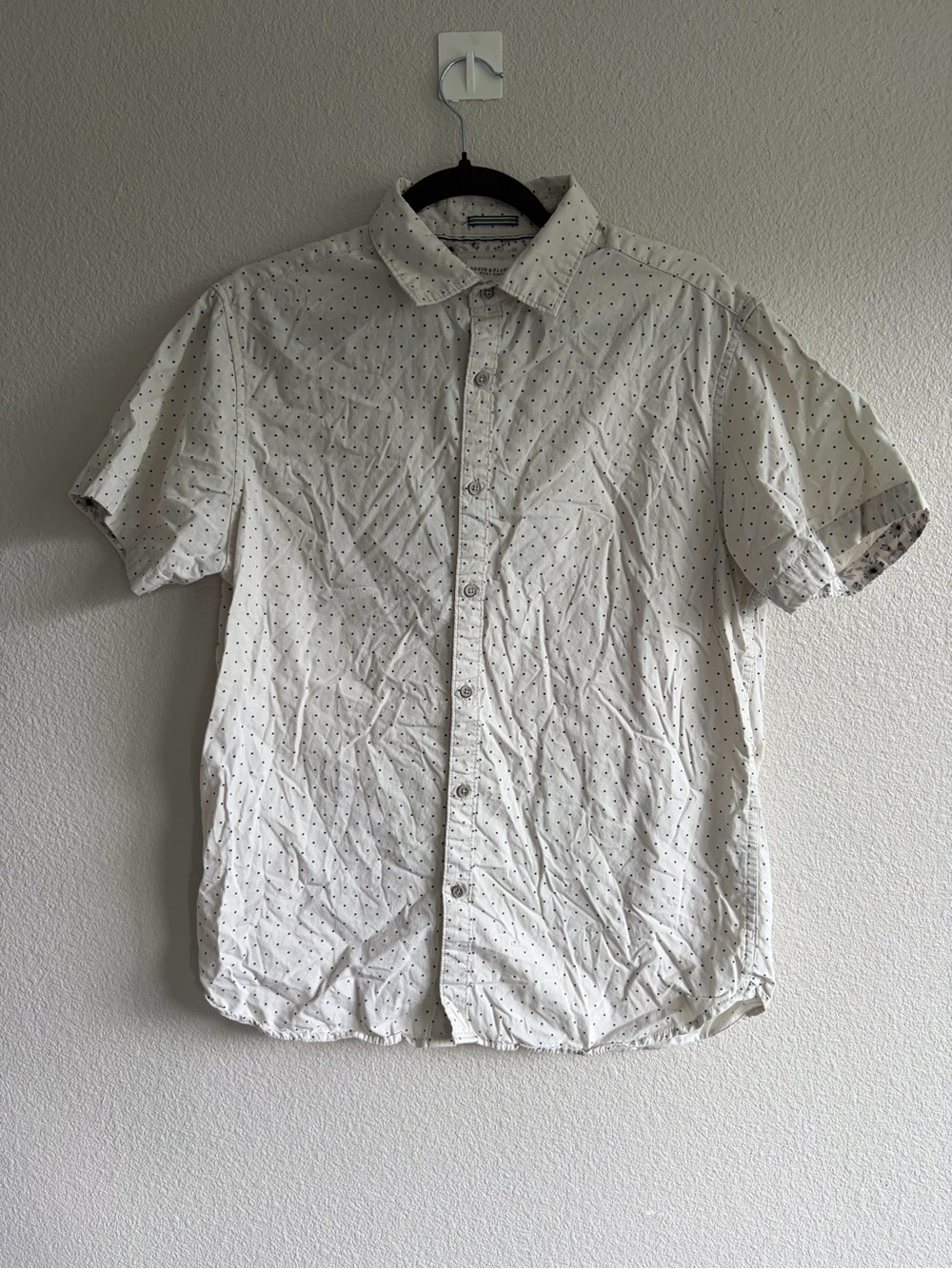 Denim & Flower White Short-Sleeve Button-Down with Navy Micro Dots